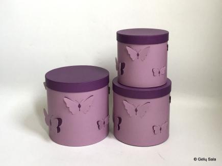 Gėlių Dėžutė 3dalių su drugeliais violetinė