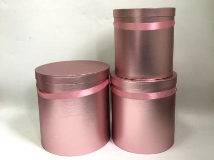 Gėlių dėžutė 3dalių rožinė metalic